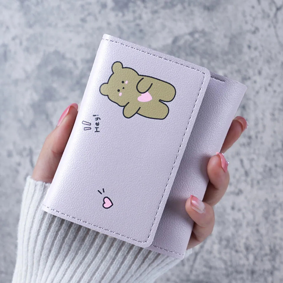 Multi Card Slots Cute Women Wallets - Lightweight Cute Three Fold Cartoon Wallets for Women