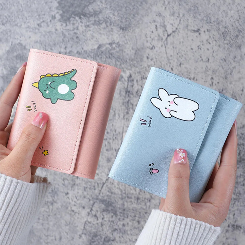 Multi Card Slots Cute Women Wallets - Lightweight Cute Three Fold Cartoon Wallets for Women